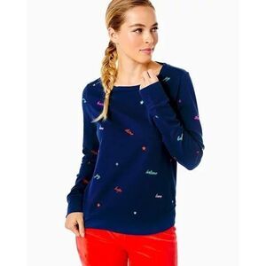 Lilly Pulitzer Rami Sweatshirt	Low Tide Navy Good Vibes embroidered XXL
